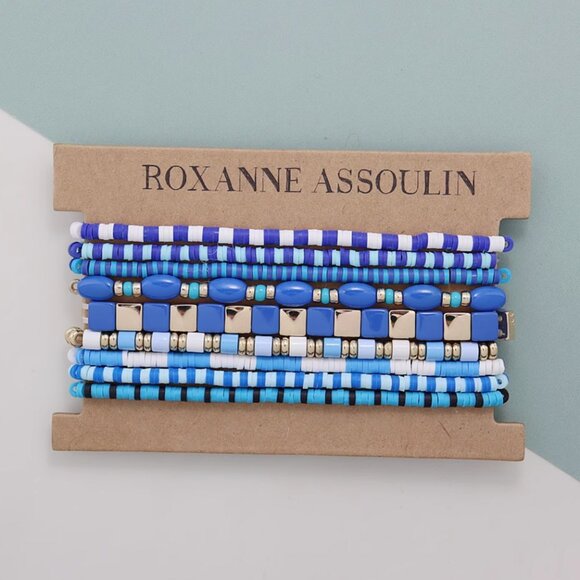 My Curate!! Roxanne Assoulin Color Therapy Blue White Mixed Set of 9 - Picture 2 of 5
